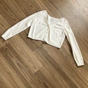 American Eagle Outfitters White Cropped Button-Down Sweater - Size Medium